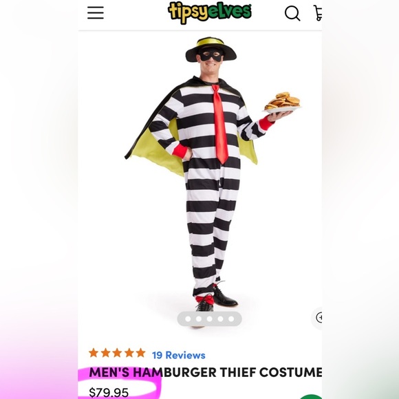 Tipsy Elves MEN'S HAMBURGER THIEF COSTUME | NEW/NWOT!!🍔🍔🍔 - Picture 6 of 7